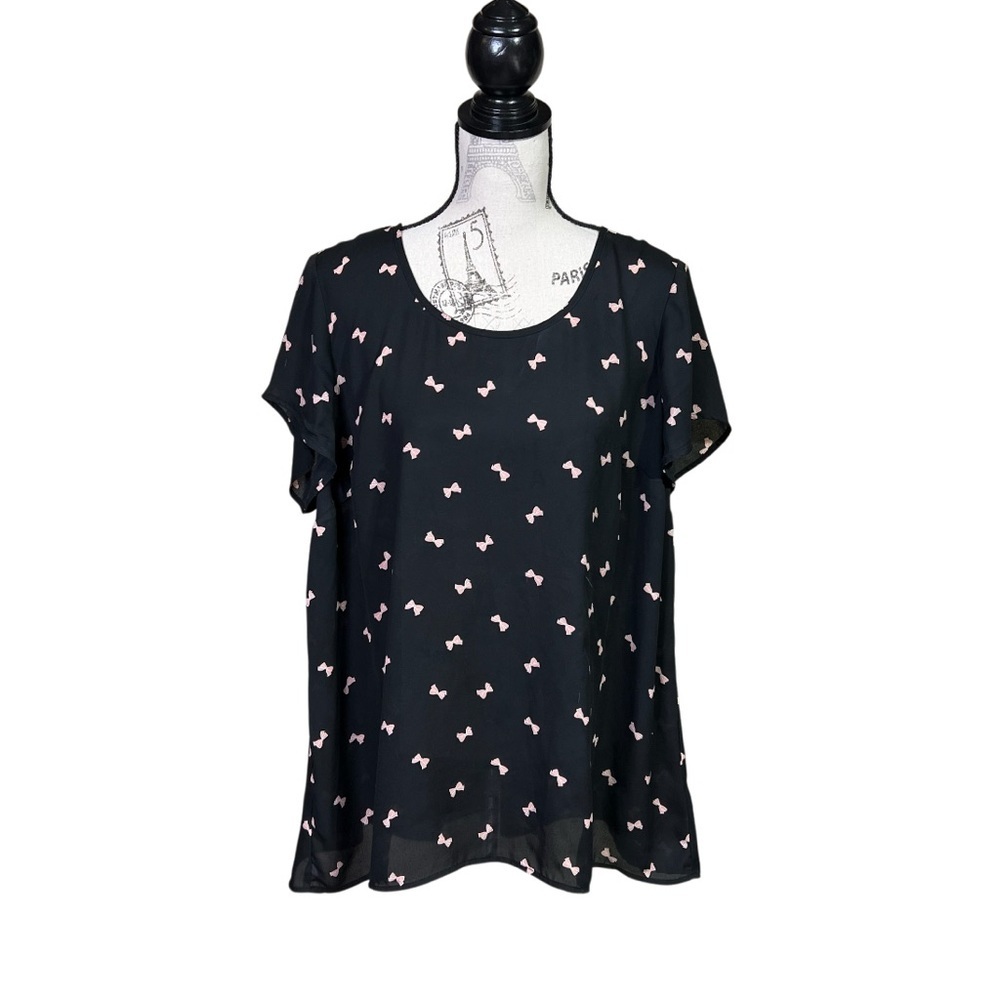 Torrid Black‎ Boxy Short Sleeve Blouse with bow print